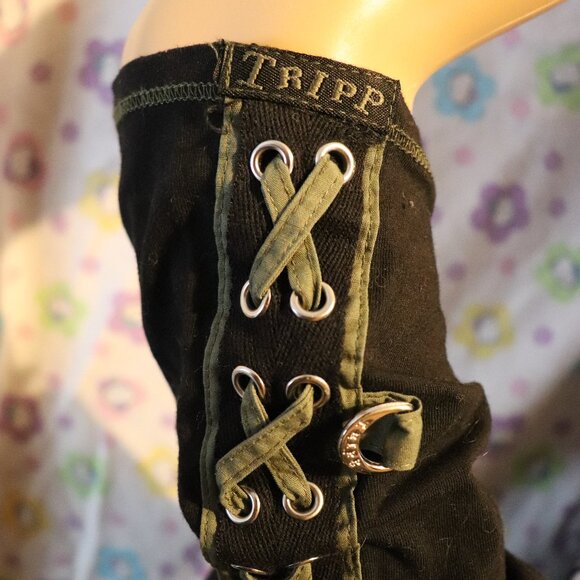 Tripp NYC Vintage Fingerless gloves Gothic Camo Emo arm warmers y2k - Picture 4 of 4